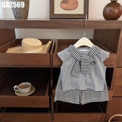 Set Áo Choàng Khăn Khoét Lưng Quần Sọc