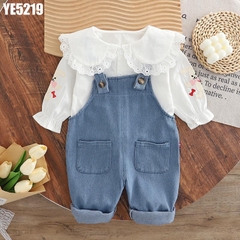 Set Áo Cổ Bèo Thêu Thỏ Yếm Thỏ