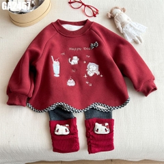 Set Lót Lông Áo Hình Thêu Legging Đính Kitty