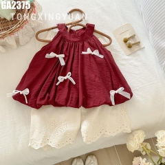 Set Áo Cổ Yếm Đính Nơ Kèm Quần