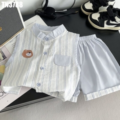 Set Áo Sơ Mi Sát Nách Sọc Kèm Quần