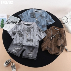 Set Áo In Chữ Dây Chuyền Quần Rách