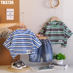 Set Áo Sọc Kèm Quần Denim