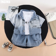Set Áo Quần Denim Thêu Chữ