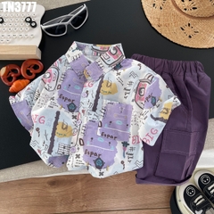 Set Áo Sơ Mi In Hình Kèm Quần