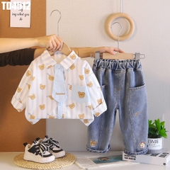 Set Áo Sơ Mi Sọc Họa Tiết Kèm Quần