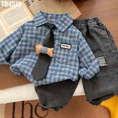Set Áo Sơ Mi Caro Cà Vạt Capy Quần Denim