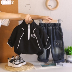 Set Áo Khoác Cao Cổ Quần Denim