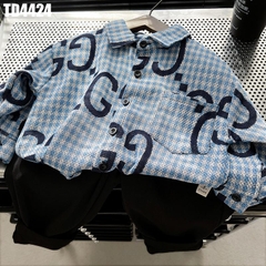 Set Áo Sơ Mi Caro In Chữ Kèm Quần