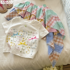 Set Áo Chữ Cái Váy Vạt Chéo