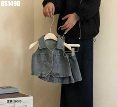 Set Áo Sát Nách Váy Xếp Ly Denim