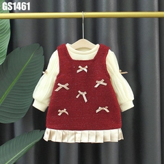 Set Lót Lông Áo Tay Dài Váy Dạ Nơ