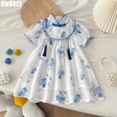 Váy Cổ Tàu Hoa Tay Phồng