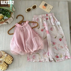 Set Áo Cổ Yếm Voan Quần Hoa