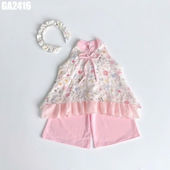 Set Áo Cổ Yếm Thêu Hoa Quần Lụa Kèm Cài