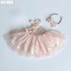 Set Váy Yếm Hoa Phồng Khoét Lưng Kèm Cài