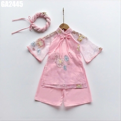 Set Áo Dài Thêu Hoa Sen Kèm Mấn