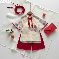 Set Áo Dài Hoa Sen Kèm Mấn