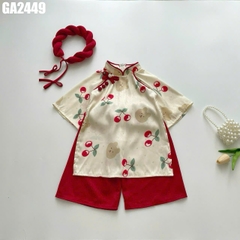 Set Áo Dài Cherry Đỏ Kèm Mấn