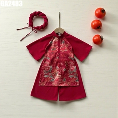 Set Áo Dài Hoa Mẫu Đơn Kèm Mấn