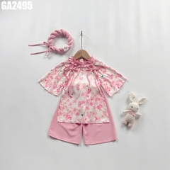 Set Áo Dài Cổ Bèo Hoa Kèm Mấn