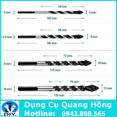 Bộ 4 mũi khoan đa năng 6, 8, 10, 12mm khoan gạch, kính, gốm, sứ,...