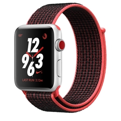 Apple Watch Series 3 GPS + Cellular 38mm - Nike+ Silver Aluminum Case with Bright Crimson-Black Nike Sport Loop
