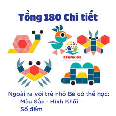 Đồ Chơi Xếp Hình Tangram 180 Chi Tiết Bằng Gỗ Có Hộp Đựng Cho Bé Sáng Tạo