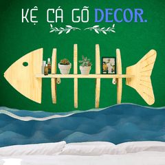 Kệ Gỗ Trang Trí Treo Tường Không Cần Khoan Hình Xương Cá Đựng Đồ Lưu Niệm, Kệ Gỗ Thông Tự Nhiên Decor Nhà Cửa