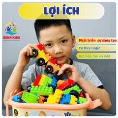 Hộp Đồ Chơi Xếp Hình 125 Chi Tiết Có Bánh Xe Đẩy Bằng Nhựa Benrikids An Toàn Cho Bé Sáng Tạo