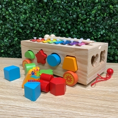 Đồ Chơi Xe Kéo Thả Hình Khối Kết Hợp Đàn Xylophone 8 Thanh Bằng Gỗ An Toàn Cho Bé