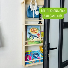 Kệ Sách Mái Nhà Có Móc Treo Đồ Cho Bé Treo Tường Không Khoan Tường , Kệ Giá Sách Montessori Sau Cửa Decor Phòng