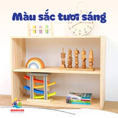 Kệ Đồ Chơi Montessori, Kệ Sách Vở Đa Năng 2 Tầng Bằng Gỗ Tự Nhiên Benrikids Cho Bé