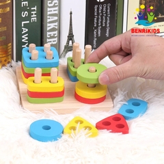 Set 4 Món Đồ Chơi Thông Minh, Chuỗi Thả Hình, Luồn Hạt, Tháp, Đàn Xylophone Bằng Gỗ An Toàn Cho Bé