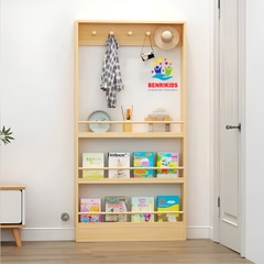 Kệ Sách Treo Tường Có Móc Treo Đồ Không Cần Khoan Đục Tường Tiện Lợi Dễ Lắp Đặt , Giá Đựng Sách Đựng Đồ Nhiều Tầng Cho Bé