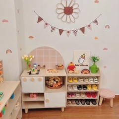Kệ Để Giày Mầm Non Montessori, Giá Để Dép Đa Năng Cho Bé Gỗ Thông Tự Nhiên 5 Ngăn
