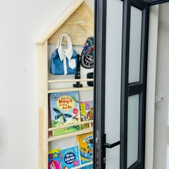 Kệ Sách Mái Nhà Có Móc Treo Đồ Cho Bé Treo Tường Không Khoan Tường , Kệ Giá Sách Montessori Sau Cửa Decor Phòng