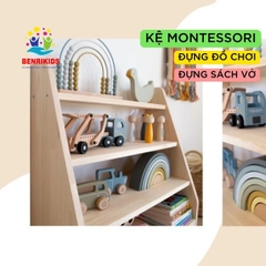 Kệ Sách Montessori Kệ Đựng Đồ Chơi 4 Tầng Bằng Gỗ Thông Để Sàn Decor Phòng Cho Bé