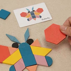 Đồ Chơi Gỗ, Bộ Tangram Xếp Hình Sáng Tạo 180 Chi Tiết Nhiều Màu Sắc , Đồ Chơi Trẻ Em Thông Minh