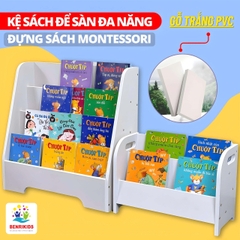 Kệ Tủ Sách Bằng Gỗ Cho Bé 4 Ngăn Màu Trắng Gỗ Nhựa Kệ Mầm Non Trang Trí Lớp Học Benrikids