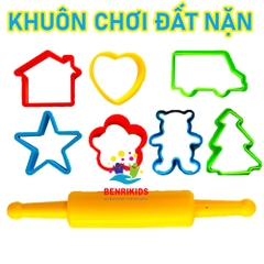 Đồ Chơi Trẻ Em- Set 8 Khuôn Đất Nặn Kèm Con Lăn Cán Đất Loại Lớn Bằng Nhựa Cao Cấp An Toàn Cho Bé- Dễ Sử Dụng Không Bết Dính