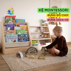 Kệ Sách Montessori Kệ Đựng Đồ Chơi 4 Tầng Bằng Gỗ Thông Để Sàn Decor Phòng Cho Bé