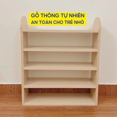 Kệ Để Giày Mầm Non Montessori, Giá Để Dép Đa Năng Cho Bé Gỗ Thông Tự Nhiên 5 Ngăn