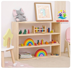 Kệ Sách Đa Năng Cho Bé, Kệ Đồ Chơi Montessori 3 Tầng Bằng Gỗ Tự Nhiên Kệ Để sàn