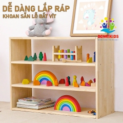 Kệ Sách Đa Năng Cho Bé, Kệ Đồ Chơi Montessori 3 Tầng Bằng Gỗ Tự Nhiên Kệ Để sàn