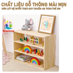 Kệ Sách Đa Năng Cho Bé, Kệ Đồ Chơi Montessori 3 Tầng Bằng Gỗ Tự Nhiên Kệ Để sàn