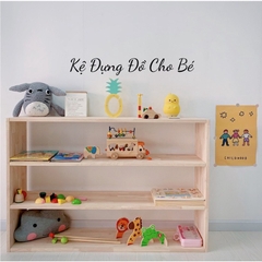 Kệ Sách Đa Năng Cho Bé, Kệ Đồ Chơi Montessori 3 Tầng Bằng Gỗ Tự Nhiên Kệ Để sàn