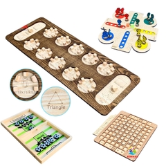 Board Game Gia Đình Vui Nhộn Cờ Búng - Ô Ăn Quan - Cờ Caro Kèm Bàn Tỷ Số - Cờ Cá Ngựa Gỗ - Cờ 4 Trong 1 Hàng Việt Nam