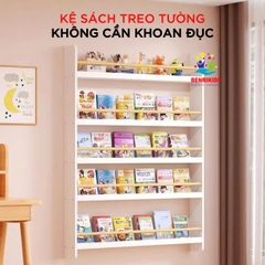 Kệ Sách Treo Tường Cho Bé Không Khoan, Gía Sách Montessori Màu Trắng Nhiều Kích Thước