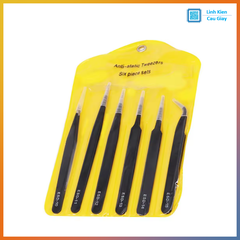 Bộ 6 Nhíp, Panh kẹp, gắp linh kiện thẳng, cong VETUS ESD các loại Chống Tĩnh Điện Bằng Thép Không Gỉ